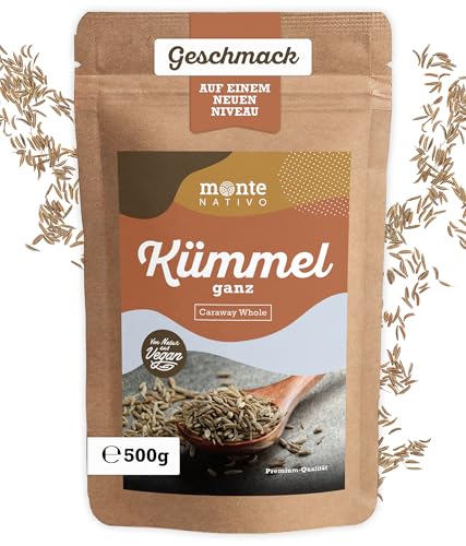 Kümmel ganz Monte Nativo (500g) - Caraway ideal für Kümmel Tee - Kümmelsamen - Schonend getrocknete und aromatische Gewürze ideal zum Kochen und Würzen - Intesives Aroma und Geschmack von Monte Nativo