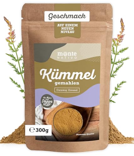 Kümmel gemahlen Monte Nativo (300g) - Fein gemahlene Kümmelsamen ideal für Kümmel Tee - Caraway - Schonend getrocknete und aromatische Gewürze ideal zum Kochen - Intesives Aroma und Geschmack von Monte Nativo