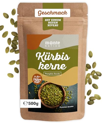 Kürbiskerne roh Monte Nativo (500g) - Aromatische und leckere rohe Kürbiskerne ideal zum Kochen von Suppen und Saucen - Kürbiskerne als gesunder Snack - Pumpkin Seeds von Monte Nativo