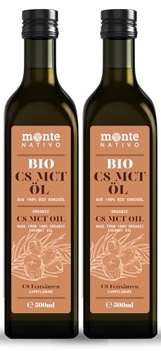 MCT Öl Bio C8 Monte Nativo 2x500 ml - Rein Kokosöl flüssig - MCT Öl C8 für eine Keto Diät - ohne unerwünschte Zutaten - Perfekt für Bulletproof Coffee, Keto-Smoothie oder Salatdressing von Monte Nativo