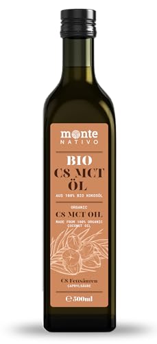 MCT Öl Bio C8 Monte Nativo 500 ml - Rein Kokosöl flüssig - MCT Öl C8 für eine Keto Diät - ohne unerwünschte Zutaten - Perfekt für Bulletproof Coffee, Keto-Smoothie oder Salatdressing von Monte Nativo