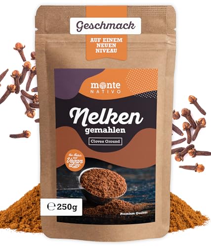 Nelken gemahlen Monte Nativo (250g) - Cloves ground - Fein gemahlene Gewürznelken - Nelkenpulver - Schonend getrocknete und aromatische Gewürze ideal zum Kochen - Intesives Aroma und Geschmack von Monte Nativo