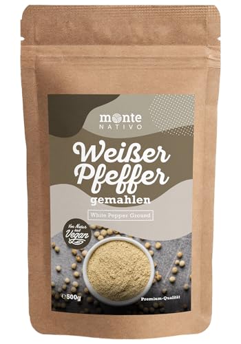 Pfeffer gemahlen weiß Monte Nativo (500g) - Hochwertiger Weißer Pfeffer gemahlen ideal zum Kochen, Verfeinern und Würzen von Speisen - Intensiver Geschmack für Ihre Küche von Monte Nativo