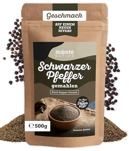 Pfeffer schwarz gemahlen Monte Nativo (500g) - Schwarzer Pfeffer gemahlen - Rein und natürlich gemahlener Pfeffer ideal zum Kochen - Black Pepper ground von Monte Nativo