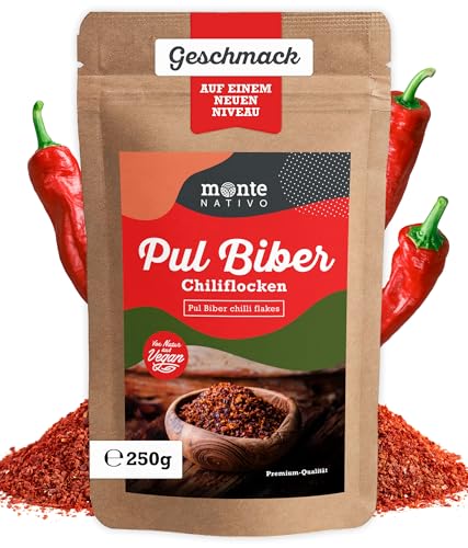 Pul Biber Monte Nativo (250g) - Scharfe Chili Flocken - Aleppo Pepper - Türkische Gewürze - Schonend getrocknete und aromatische Gewürze ideal zum Kochen und Würzen - Intesives Aroma und Geschmack von Monte Nativo