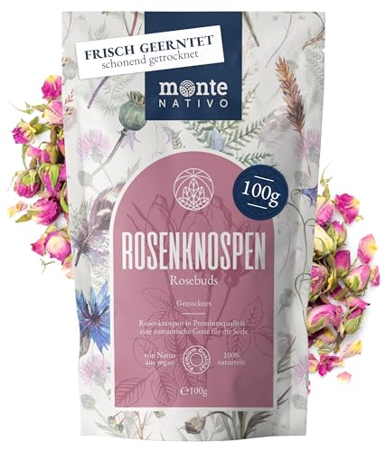 Rosenblüten getrocknet Monte Nativo (100g) - schonend getrocknete Rosenblüten als Tee Geschenk - duft-intensiv Rosenknospen - essbare Blumen als Rosentee oder für Dekoration - getrocknete Rosen von Monte Nativo