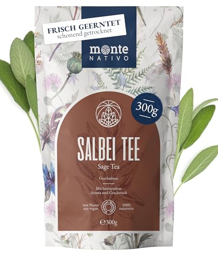 Salbeitee Monte Nativo (300g) - Salbei getrocknet - Salbeiblätter geschnitten zur jeder Zeit - 100% natürlich und ohne Zusatzstoffe - Aromatischer Kräutertee lose für einen köstlichen Aufguss von Monte Nativo