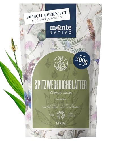 Spitzwegerich Tee Monte Nativo (300g) - Schonend geschnitten und getrocknet Spitzwegerichblätter - 100 % natürlich und ohne Zusatzstoffe - Aromatischer Kräutertee für einen köstlichen Aufguss von Monte Nativo