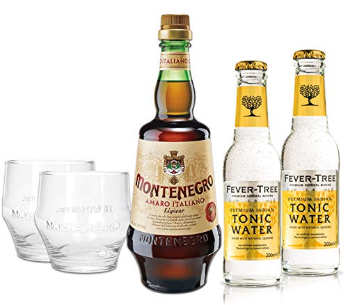 Montenegro & Tonic Set - Montenegro Amaro Italiano Likör 0,7L (23% Vol) + 2x Fever-Tree Tonic Water 200ml inkl. Pfand MEHRWEG + 2x Gläser Tumbler Glas von Montenegro-Montenegro