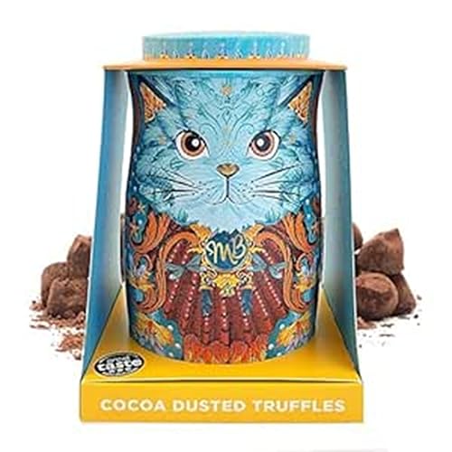 Monty Bojangles Spirit Blue Schokoladentrüffel (135g) Truffle Pralinen mit Kakao bestäubt Pralinen, Schokolade individueller Sammlerdose mit Katzen-Design, Geschmack Coconut Crush von Monty Bojangles