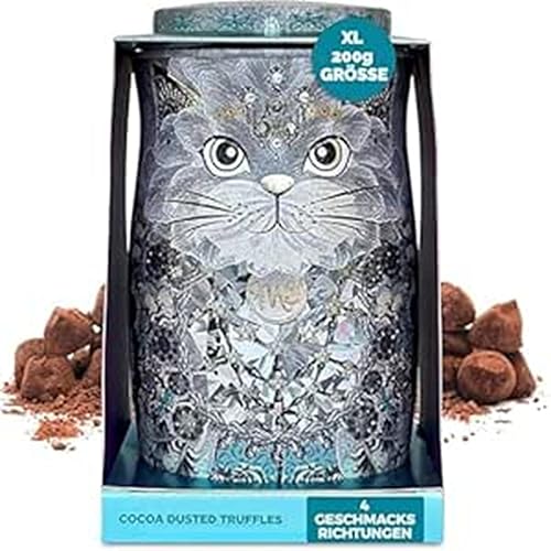 Monty Bojangles Diamond Empress Schokoladentrüffel (200g) Truffle Pralinen mit Kakao bestäubt in Sammlerdose mit Katzen-Design, Luxus Schokolade Geschenkbox mit 4 Geschmacksrichtungen von Monty Bojangles