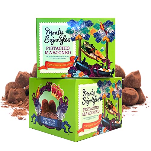 Monty Bojangles Pistachio Marooned Schokoladentrüffel mit Kakao bestäubt (2 x 150 g Schoko-Geschenkbox), Geschmack Macaroon & Pistachio, preisgekrönt von Monty Bojangles