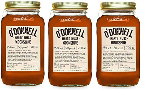 3 Gläser O'Donnell Moonshine “Harte Nuss” Likör (700 ml) I Made in Germany I Natürliche Zutaten I Premium Haselnuss Schnaps nach Amerikanischer Tradition I 25% Vol. von ebaney