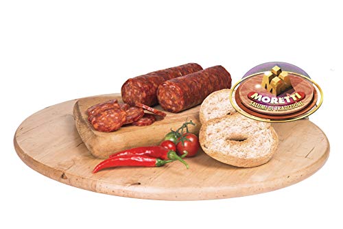 Moretti® Pizzawurst | Doppel-Vakuumpackung 750g / 800g | Typische kalabrische Schweinefleischsalami | Mit Bio-Chili aus Kalabrien | Keine GVO | In Geschenk Holzschneidebrett (Würzig) von Moretti