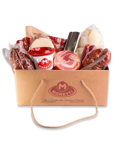 Moretti® Handgemachter Geschenkkorb mit Wurstwaren und Käse – Perfekt für Weihnachtsgeschenke 2024, Sommerpicknicks und Aperitifs – Beinhaltet Geschenke (GESCHENKKORB AUS KALABRIEN) von Moretti