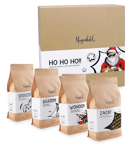 Morgenheld Geschenk Set 1kg Kaffeebohnen, Premium Arabica Kaffee ganze Bohnen 4x250g, Traditionelle Röstung von Morgenheld