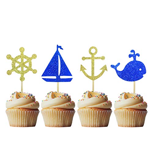 Morndew 24 Stück Anker Boot Ruder Wal Segelboot Cupcake Topper für Ozean Segeln Mottoparty Geburtstag Party Babyparty Hochzeit Party Dekorationen von Morndew