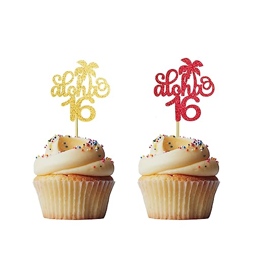 Morndew 24 Stück Gold Glitzer Aloha Cupcake Topper Thirty Nine Years Hochzeit Jahrestag Geburtstag Party Hawaii Tropische Party Dekorationen – Cheers To 39 von Morndew