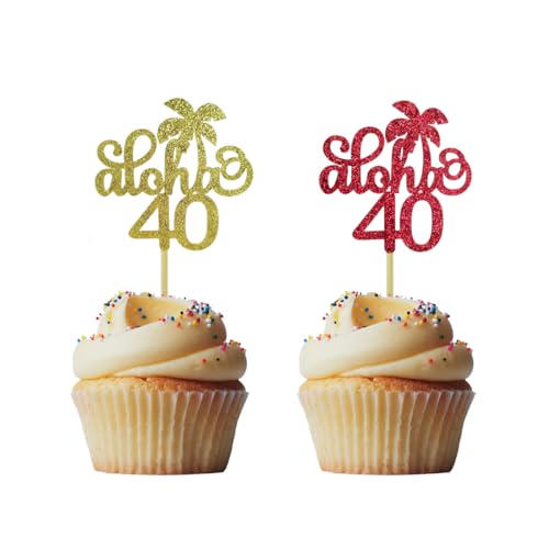 Morndew 24 Stück Gold Glitzer Aloha Cupcake Topper Thirty Nine Years Hochzeit Jahrestag Geburtstag Party Hawaii Tropische Party Dekorationen – Cheers To 39 von Morndew