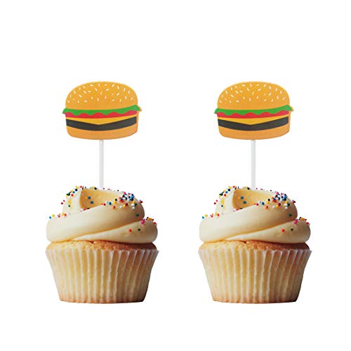 Morndew 24 Stück Hamburger BBQ Cheeseburger Cupcake Topper für Grill Mottoparty Geburtstag Party Hochzeit Party Dekorationen von Morndew