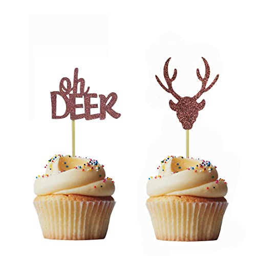 Morndew 24 Stück glitzernde Oh Deer Cupcake Topper für Weihnachten Party Neujahr Party Dekorationen von Morndew