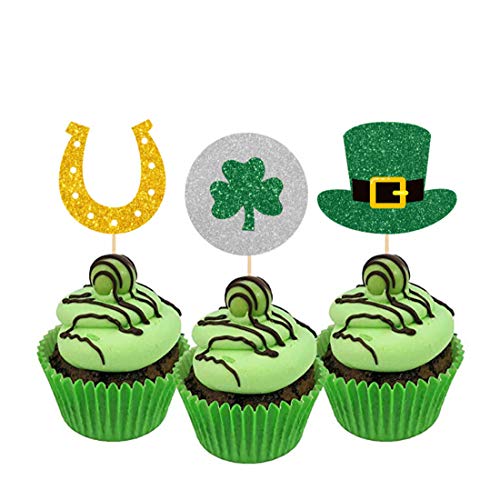 Morndew Cupcake-Topper mit Kleeblatt-Motiv, Hufeisen, für Kentucky Derby Equestrian, St. Patrick's Day, Party, irische Festival-Dekoration, 24 Stück von Morndew