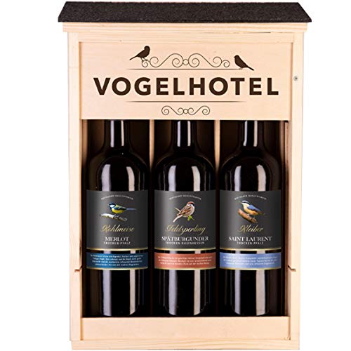 Moselland 3er Holzkiste Vogelhotel mit feinsten Rotweinen 3 x 750ml von Moselland