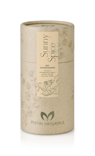 MOTAI NATURALS Bio Superfood Pulver Sunny Spice | Superfood Mix aus Ashwagandha, Ingwer, Zimt, Karotte, Pfeffer, Kurkuma | Smoothiepulver aus 100% natürlichen Zutaten ohne künstliche Zusätze | 200 g von Motai