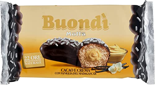 6x Buondì Motta Cacao e Crema con Vaniglia del Madagascar Backwaren mit Sahne und Kakao Abdeckung Kuchen süßer Snack 276g von Motta