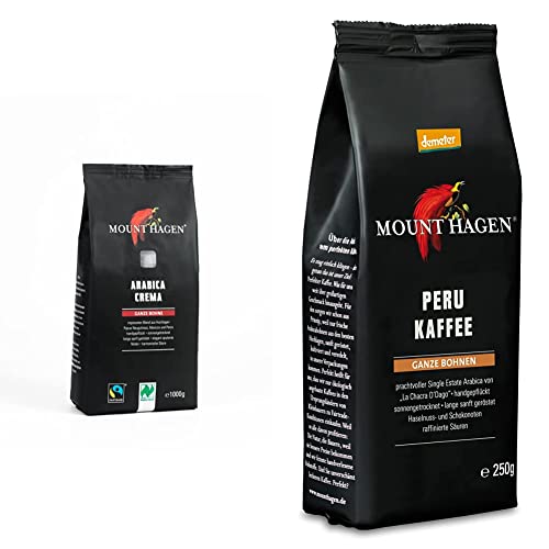 Mount Hagen Bio FT Naturland Röstkaffee Arabica Crema, 1kg ganze Bohne & Bio Demeter Röstkaffee Peru, 250g ganze Bohne von Mount Hagen