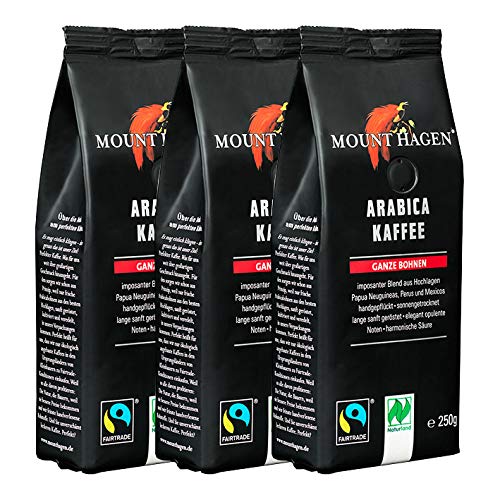 Mount Hagen Röstkaffee ganze Bohne, 250 g, 3er Pack von Mount Hagen