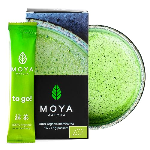 Moya Matcha to Go! Organic | Box of 24 x 1,5g Packets Sticks | Matcha To Go! Tea or included with a Glass Shaker (24 Stück x 1,5 g Matcha To Go Sticks) von Moya Matcha