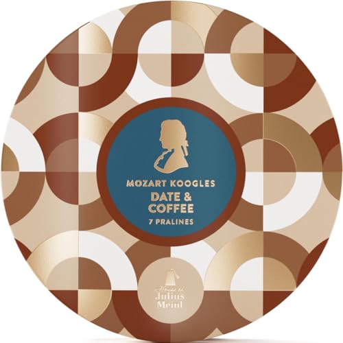 Mozart Koogles, Kaffee & Dattel mozartkugeln, 7er Geschenkbox, Mozart-Kugeln aus Zartbitter-Schokolade, Gefüllt mit Marzipan, Mandeln und Haselnuss-Nougat und Kaffee & Dattel, 119g von Mozart Koogles