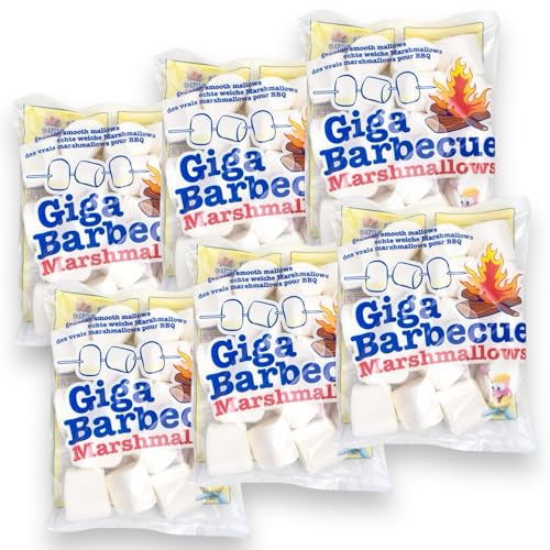 Mr. Mallo Giga Barbecue Marshmallows 6x 400g | XXL-Marshmallows | Schaumzucker-Ware | Mäusespeck softe Süßigkeit für Barbecue, Lagerfeuer oder zum Grillen von Mr. Mallo