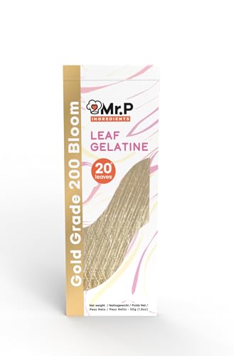 Mr.P Ingredients Blattgelatine Goldqualität 20 Blätter 50 g 200 Bloom Schweinegelatine Nicht-GVO Glutenfreie Wiederverschließbare Verpackung von Mr.P Ingredients