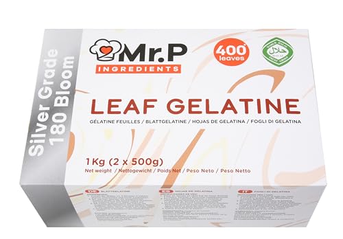 Mr.P Ingredients Blattgelatine Silberqualität 400 Blätter 1 Kg 180 Bloom Rindergelatine Halal Nicht-GVO Glutenfreie Rindergelatine-Packung von Mr.P Ingredients