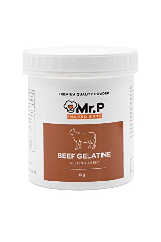 Mr.P Ingredients Rindergelatine 1 Kg Pulver Beef Gelatine Powder Geliermittel Ideal Für Die Herstellung Von Gelees, Gelatinendesserts, Mousse, Saucen, Fleisch Anwendungen, Marshmallows Halal Nicht-GVO von Mr.P Ingredients