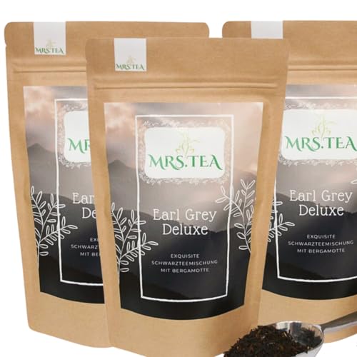 Mrs. Tea Earl Grey Deluxe 3 x 80 g | Schwarzer Tee | Schwarzteemischung mit Bergamotte | Assam und Darjeeling | Klassischer englischer Tee | Frühstückstee Klassiker mit Kornblumenblüten von Mrs. Tea