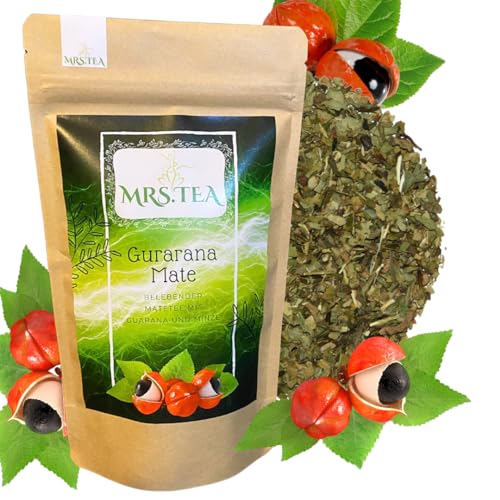 Mrs. Tea Guarana Mate 100g | Belebender Matetee mit Guarana | Starke Anregung | Energiespendend | Yerba Mate aus Brasilien | Energie-Booster | vor dem Sport | Koffeinhaltig von Mrs. Tea