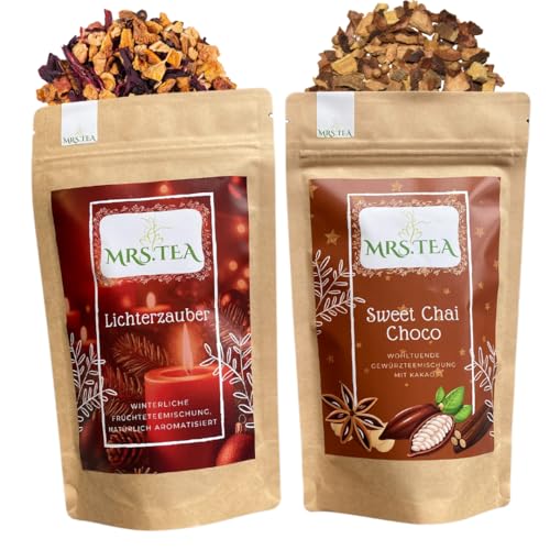 Mrs. Tea Weihnachtstee: Lichterzauber Früchtetee und Sweet Chai Choco, loser Tee, je 100 gramm, Ohne Zuckerzusatz, vegan, Laktosefrei, handverpackt von Mrs. Tea