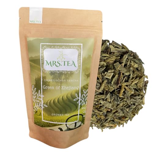 Mrs. Tea feinster Grüner Tee Sencha Green of Zhejiang | Loser Tee | chinesischer Grüntee |100% natürlich | 90g | vegan, laktosefrei, glutenfrei von Mrs. Tea