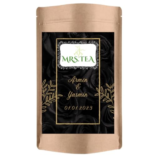 Personalosierter loser Tee | Geschenk Hochzeit Verlobung | Gastgeschenk | Mitgebsel | Mrs. Tea Earl Grey Deluxe 80g 25 Stück (schwarze Rosen) von Mrs. Tea