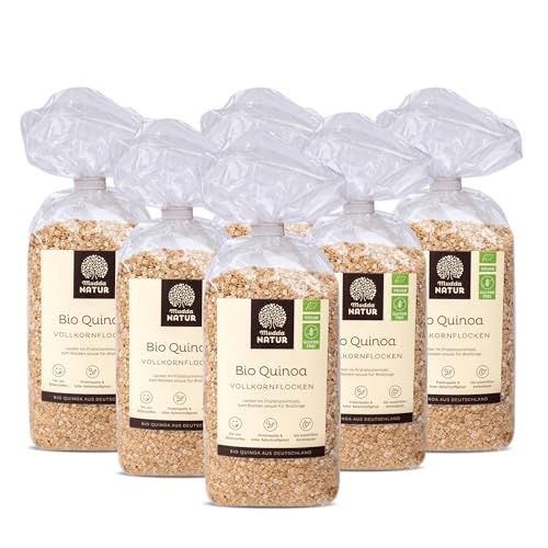 Mudda Natur Bio Quinoa Vollkornflocken, angebaut in Deutschland - glutenfrei & frei von Bitterstoffen, perfekt für Müsli, Porridge und zum Backen (6x 300g Vorteilspaket) von Mudda Natur