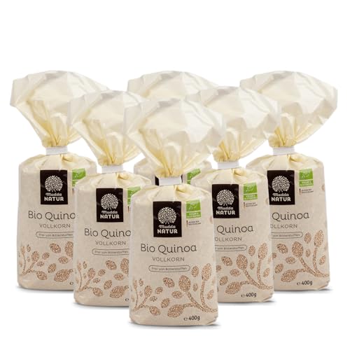 Mudda Natur Bio Vollkorn Quinoa, Quinoa aus Deutschland - glutenfrei & frei von Bitterstoffen, ohne Waschen direkt kochen (6x 400g Vorteilspaket) von Mudda Natur