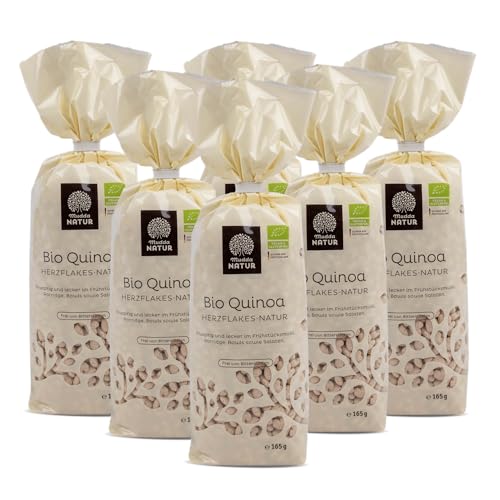 Mudda Natur Bio Vollkorn Quinoa Herzflakes - natur -, angebaut in Deutschland - glutenfrei & frei von Bitterstoffen, perfekt fürs Frühstück, zum Backen & als Snack (6x 165g Vorteilspaket) von Mudda Natur