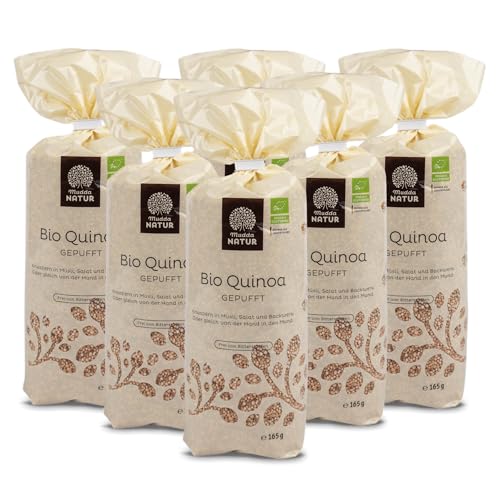 Mudda Natur Bio Vollkorn Quinoa - gepufft -, angebaut in Deutschland - glutenfrei & frei von Bitterstoffen, perfekt für Müsli & Porridge (6x 165 Vorteilspaket) von Mudda Natur