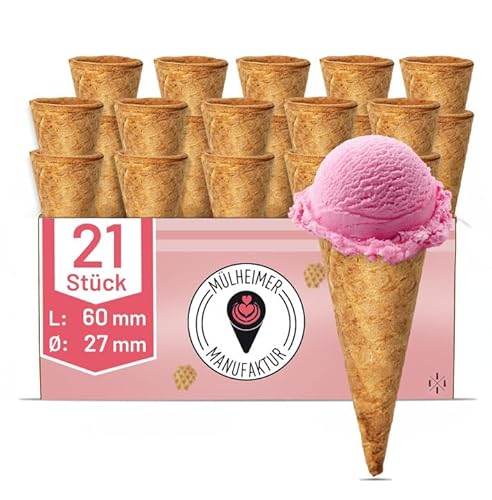 MyNaschbar Eiswaffel Mini Cono 21 Stück, 60 mm lang, Ø 27 mm, VEGAN – Süße Mini Eiswaffel Hörnchen mit Rand, – Essbare Eistüten für Eisbecher, Deko & Co. – Eiswaffeln Hörnchen in Eisdielen-Qualität von Mülheimer Manufaktur