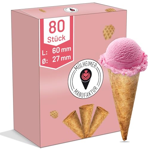 MyNaschbar Eiswaffel Mini Cono 80 Stück, 60 mm lang, Ø 27 mm, VEGAN – Süße Mini Eiswaffel Hörnchen mit Rand, – Essbare Eistüten perfekt für Eisbecher, Deko & Co. – Eiswaffeln in Eisdielen-Qualität von Mülheimer Manufaktur