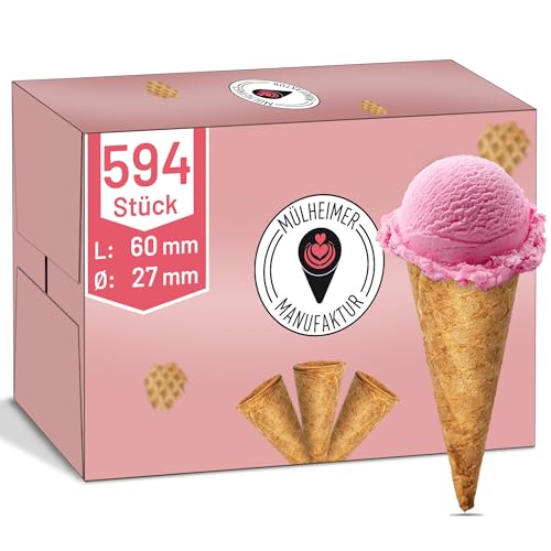 MyNaschbar Eiswaffel Mini Cono 594 Stück, 60 mm lang, Ø 27 mm, VEGAN – Süße Mini Eiswaffel Hörnchen mit Rand, – Essbare Eistüten perfekt für Eisbecher, Deko & Co. – Eiswaffeln in Eisdielen-Qualität von Mülheimer Manufaktur