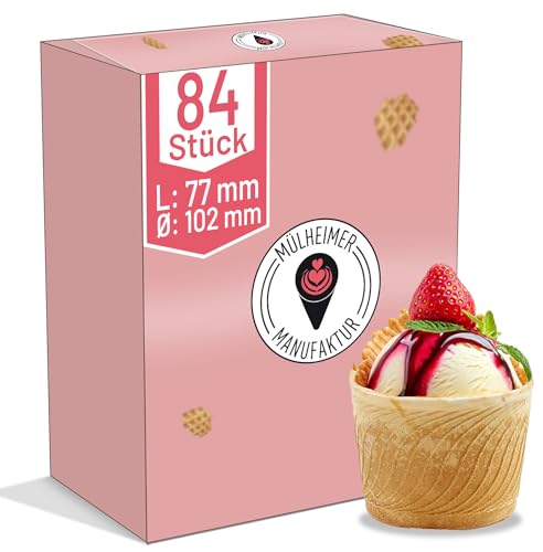 MyNaschbar Waffelbecher VEGAN rund, 84 Stück, 400 ml, 77 mm lang, Ø102 mm – Knusprige Softeisbecher zum Befüllen – für Eis, Softeis oder als Backform für Muffin & Cupcakes von Mülheimer Manufaktur